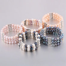 Load image into Gallery viewer, 100% Natural Freshwater 8-9 mm Pearl Bracelets for Women as Jewelry Gift Multi Color 3 Layers Bangles