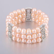 Load image into Gallery viewer, 100% Natural Freshwater 8-9 mm Pearl Bracelets for Women as Jewelry Gift Multi Color 3 Layers Bangles