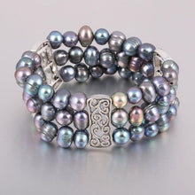 Load image into Gallery viewer, 100% Natural Freshwater 8-9 mm Pearl Bracelets for Women as Jewelry Gift Multi Color 3 Layers Bangles