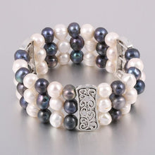 Load image into Gallery viewer, 100% Natural Freshwater 8-9 mm Pearl Bracelets for Women as Jewelry Gift Multi Color 3 Layers Bangles